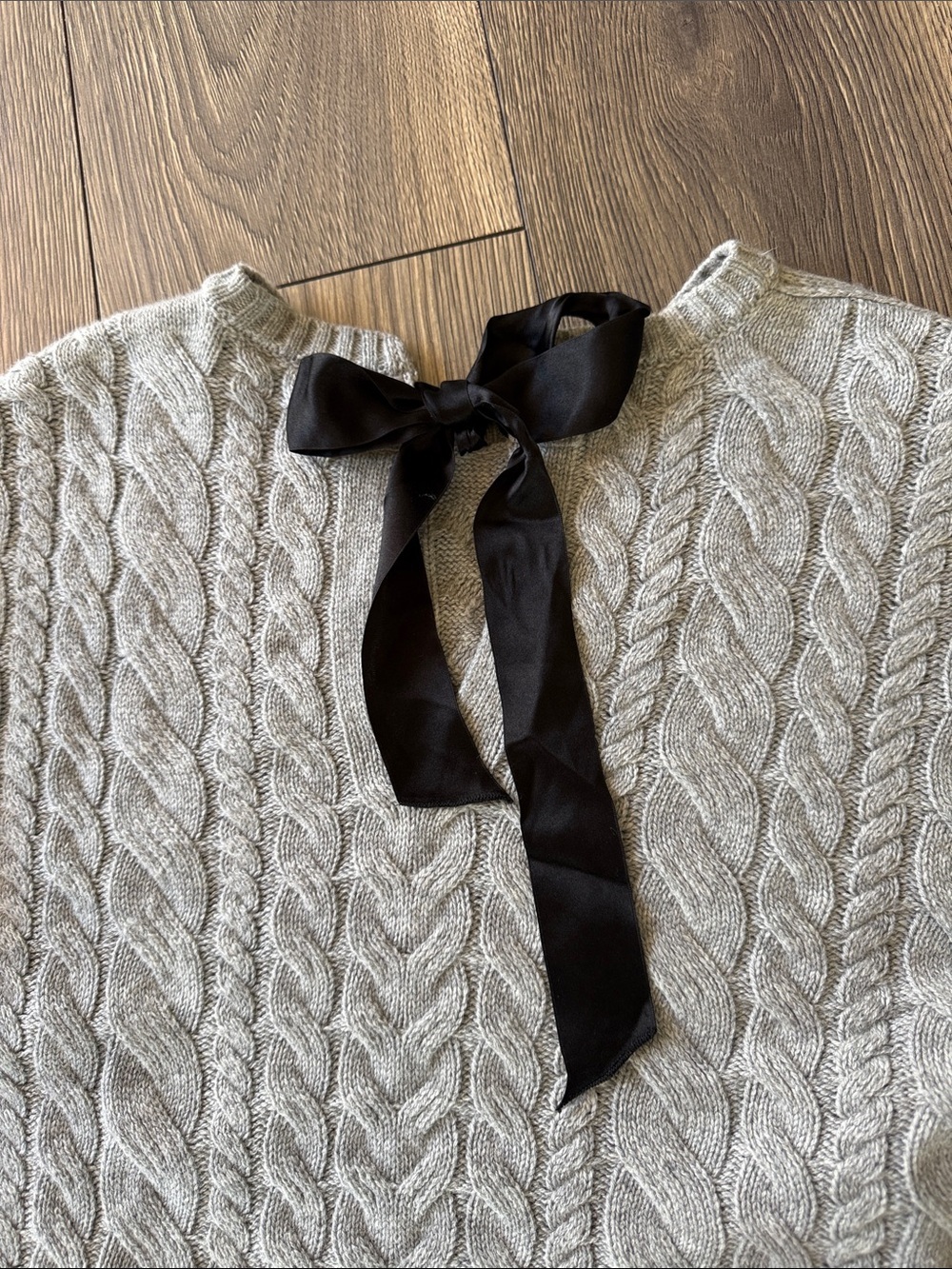 J.Crew Neutral grey Cable Knit Sweater - black back bow tie
